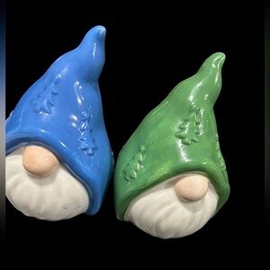 Blue and Green Ceramic Gnome Figurines